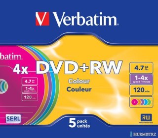 Płyta DVD+RW VERBATIM SLIM Color 4.7GB x4 (5szt.) 43297