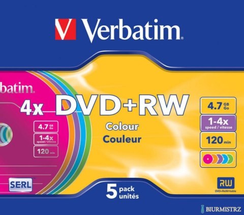 Płyta DVD+RW VERBATIM SLIM Color 4.7GB x4 (5szt.) 43297