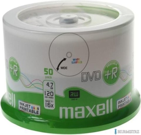 Płyta MAXELL DVD+R 4.7GB 16x, (50szt) PRINTABLE, white, do nadruku, cake 275702 SALE
