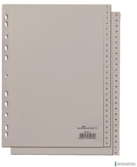Przekładki PP A4 szare, nadruk, indeksy, dwie sekwencje Szary 650410 DURABLE