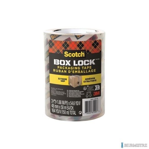 Taśma pakowa Scotch® Box Lock™, transparentna, 48mm x 50m, 3 rolki/opakowanie 7100262924