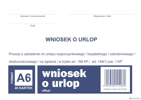 Wniosek o urlop, A6 40 kartek, 10-515-5 DOTTS