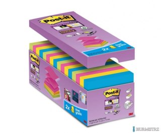Bloczek samoprzylepny POST-IT Super sticky Z-Notes (R330-SS-VP16), 76x76mm, 14x90 kart., mix kolorów, 2 bloczki gratis