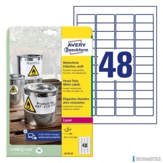 Etykiety Heavy Duty L4778-20 45,7 x 21,2 20ark Avery Zweckform, białe, poliestrowe