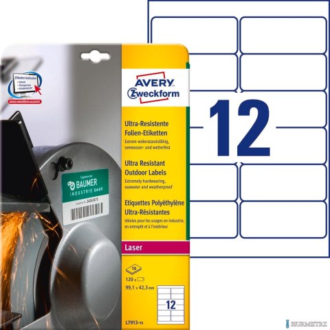 Etykiety UltraResistant L7913-10 99,1x42,3 10ark Trwałe, polietylenowe, Avery Zweckform