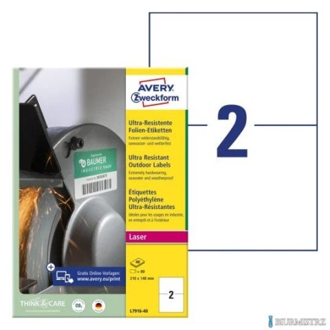 Etykiety polietylenowe ultra resistant, A4, 40 ark./op., 210x148mm, AVERY ZWECKFORM, L7916-40 SALE