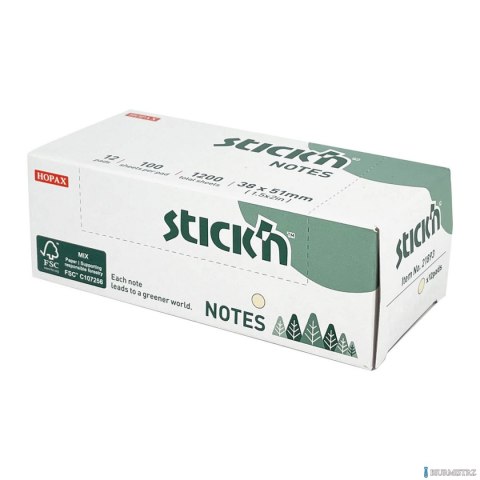 FSC notes samoprzylepny 38x51mm żółty pastel 12 notesów po 100k. Stick'n 21892