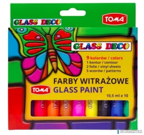 Farby witrażowe GLASS PAINT - 9 kolorów + konturówka + folie mix TO-750 Toma