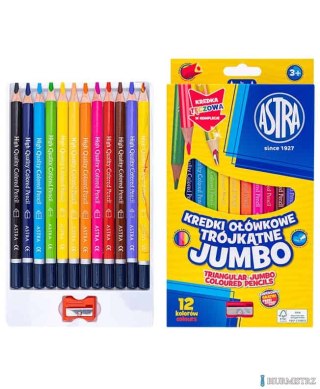 Kredki ołówkowe trójkątne jumbo ASTRA 12 kolorów z temperówką 312023911