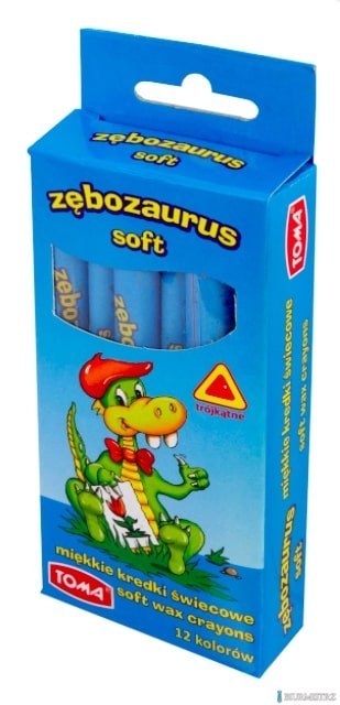 Kredki szkolne świecowe ZĘBOZAURUS 10cm SOFT- 12 kolorowe, trójkątne mix TO-559 Toma