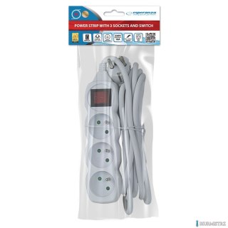 Listwa zasilająca przedłużacz 3 gniazda biała 3m włącznik ESPERANZA ELK211W