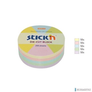 Notes koło, 67x67mm, mix 5 kol. pastelowych, 250kart. Stickn 21829