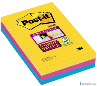 Bloczek samoprzylepny POST-IT_ Super Sticky w linie (4690-SS3RIO-EU), 101x152mm, 3x90 kart., paleta Rio de Janeiro