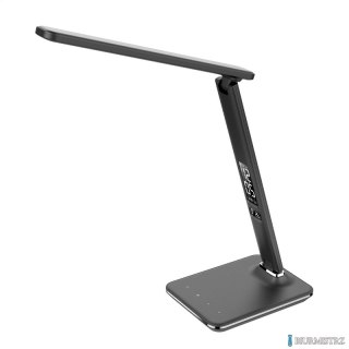 Lampka biurkowa czarna led Platinet 14W PDLU13 z zegarem, alarmem, termometrem i ładowarką USB.