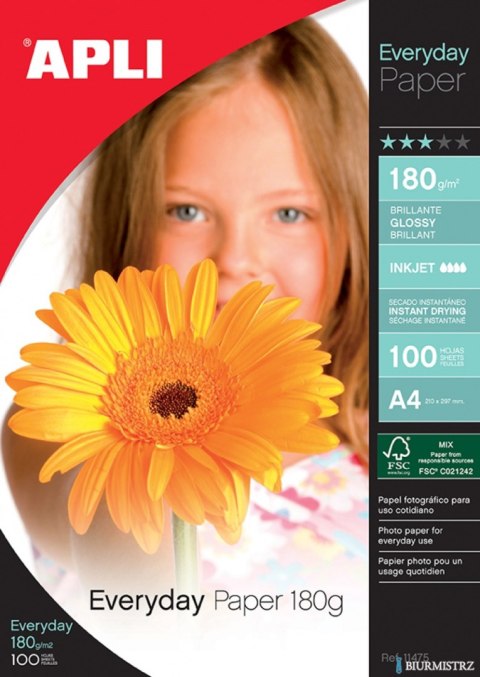 Papier FOTO A4 180g(100AP11475)100ark. do d.atram.EVERYDAY błysk APLI
