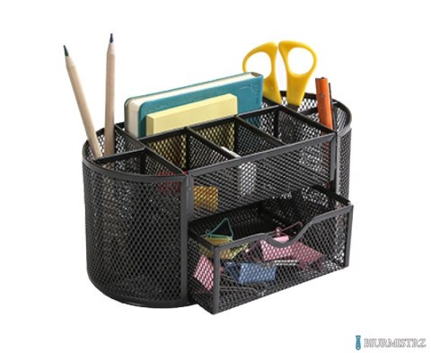 Przybornik na biurko z szufladka siatka czarny KF18472
