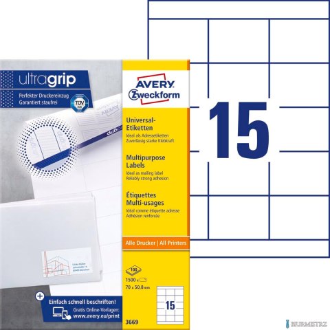 TrwaTrwałe etykiety uniwersalne 3669 Avery Zweckform A4, 100 ark./op., 70 x 50,8 mm, białe