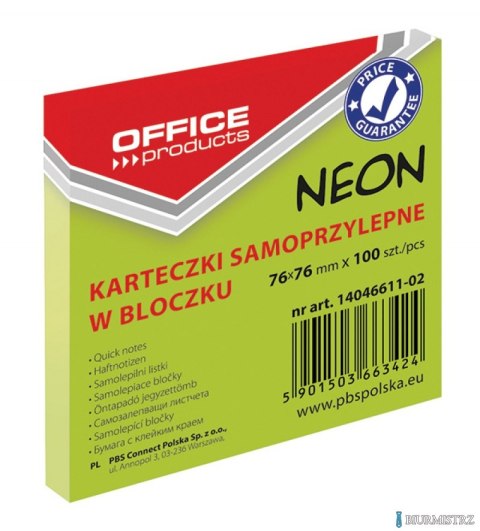 Bloczek samoprzylepny 76x76 100k NEON zielony 14046611-02