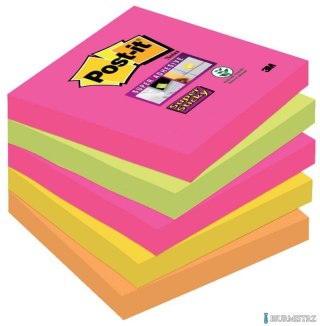 Bloczek samoprzylepny POST-IT_ Super Sticky (654S-N), 76x76mm, 5x90 kartek, neonowe