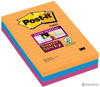 Bloczek samoprzylepny POST-IT_ Super Sticky w linie (4690-SS3BGK-EU), 101x152mm, 3x90 kart., paleta Bangkok