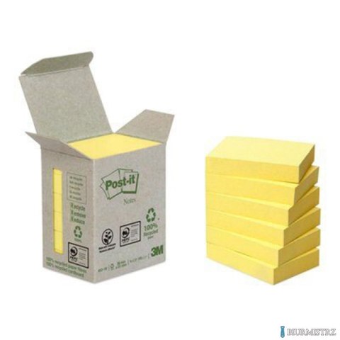 Ekologiczne karteczki samoprzylepne Post-it z certyfikatem PEFC Recycled, Żółte, 38x51mm, 6 bloczków po 100 karteczek,