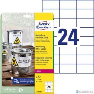 Etykiety uniwersalne, 70x36mm, A4, 10 ark./op., białe, AVERY ZWECKFORM UltraGrip, 6122