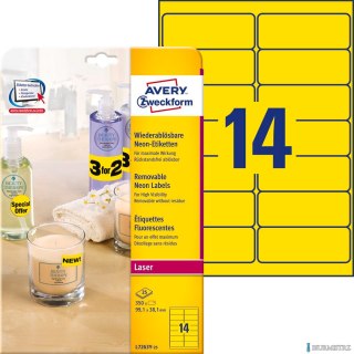 Etykiety żółte neon L7263Y-25 99,1 x 38,1 25ark. Usuwalne, Avery Zweckform SALE