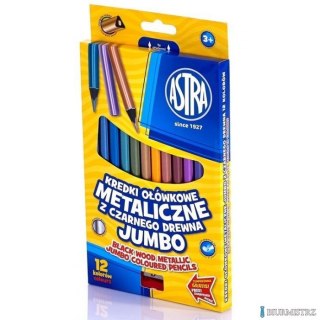 Kredki ołówkowe trójkątne metaliczne jumbo - 12 kolorów z temperówką ASTRA, 312114003