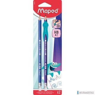 Ołówek z gumką Kidy Learn HB 2 szt + ergon. nakładka na ołówek blister Maped 853500