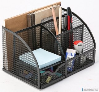 Przybornik na biurko, metal, siatka, czarny KF17295 Q-CONNET