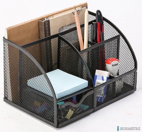 Przybornik na biurko, metal, siatka, czarny KF17295 Q-CONNET