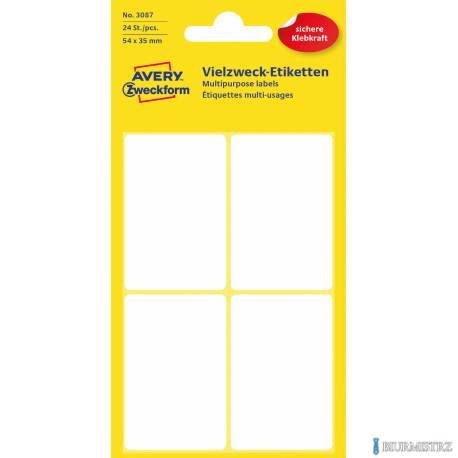 Trwałe minietykiety do opisywania ręcznego, 24 etyk./op., 54 x 35 mm, białe, AVERY ZWECKFORM, 3087