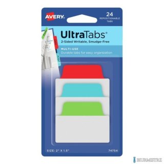 Ultra Tabs - samoprzylepne zakładki indeksujące, kolorowe, klasyczne, 50,8x38, 24 szt., Avery Zweckform 74754