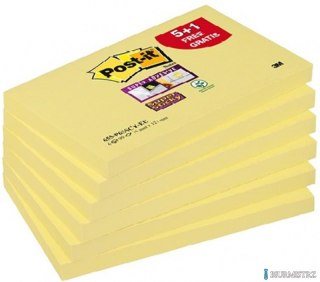 Bloczek samoprzylepny POST-IT_ Super Sticky (655-P6SSCY-EU), 127x76xmm, 5+1x90 kart., żółty, 1 bloczek GRATIS