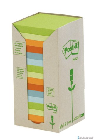 Bloczek samoprzylepny ekologiczny POST-IT_ (654-1RPT), 76x76mm, 16x100 kart., pastelowy