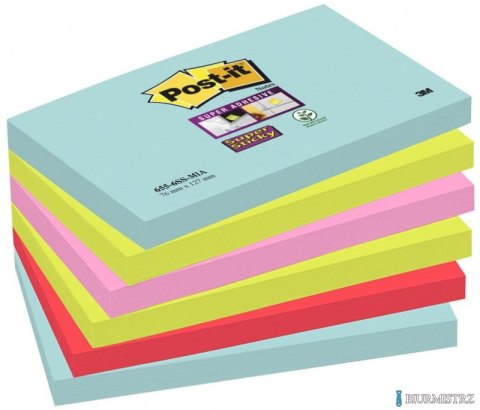 Bloczki samoprzylepne POST-IT_ Super Sticky (655-6SS-MIA), 76x127mm, 6x90 kart., paleta Miami