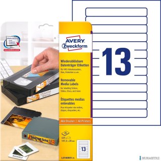 Etykiety na kasety L4746REV-25 147,3 x 20 25 ark Usuwalne, na kasety wideo, Avery Zweckform