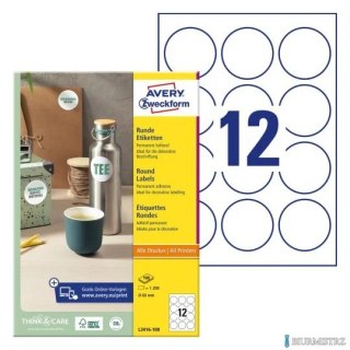Etykiety okrągłe L3416-100 Q60 100 ark trwałe, Avery Zweckform
