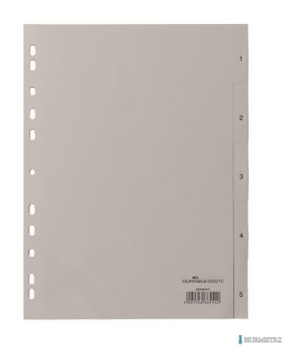Przekładki PP A4 szare, nadr. indeks, 1-5, 5 części Szary 650510 DURABLE