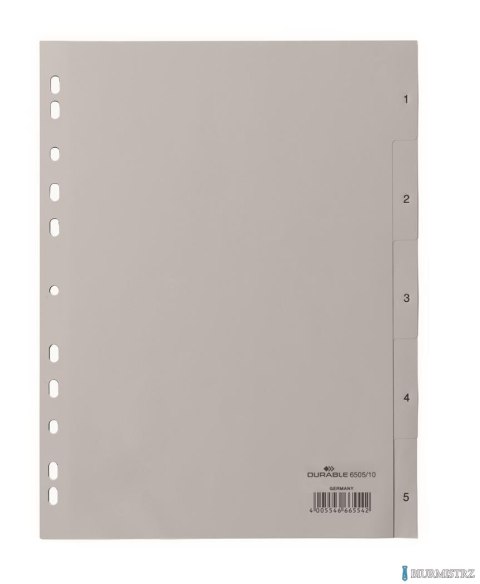 Przekładki PP A4 szare, nadr. indeks, 1-5, 5 części Szary 650510 DURABLE