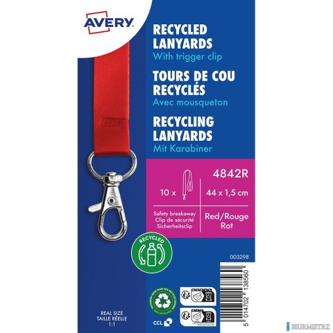Smycze z recyklingowanego PET, 10 szt., 15 _ 440 mm, czerwone, 4842R