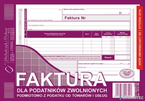 203-3E Faktura dla podatników zwolnionych z VAT A5 (o+1k) MICHALCZYK