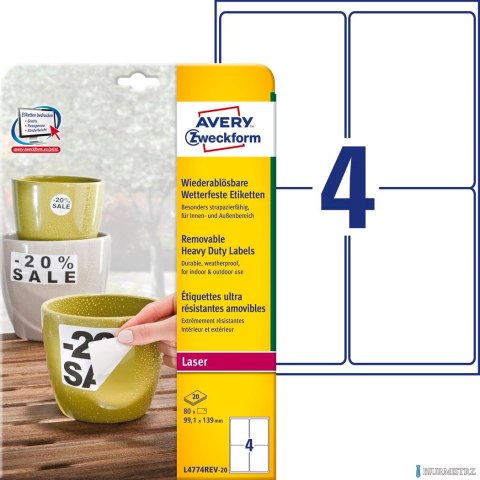 Etykiety Heavy Duty L4774REV-20 99,1 x 139 20ark białe, poliestrowe, usuwalne, Avery Zweckform