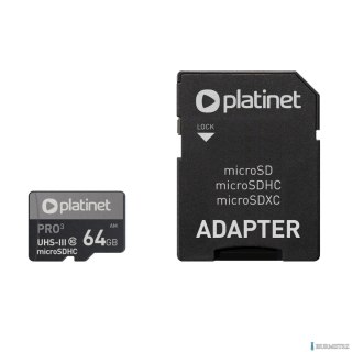 Karta pamięci Micro SDhc + adapter 64GB class10 UI 70MB/s Platinet PMMSDX64UI