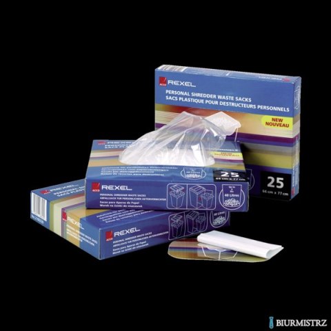 Plastikowe worki Rexel na ścinki do niszczarek z szerokim podajnikiem, o pojemności 175 litrów 100 szt. 40095