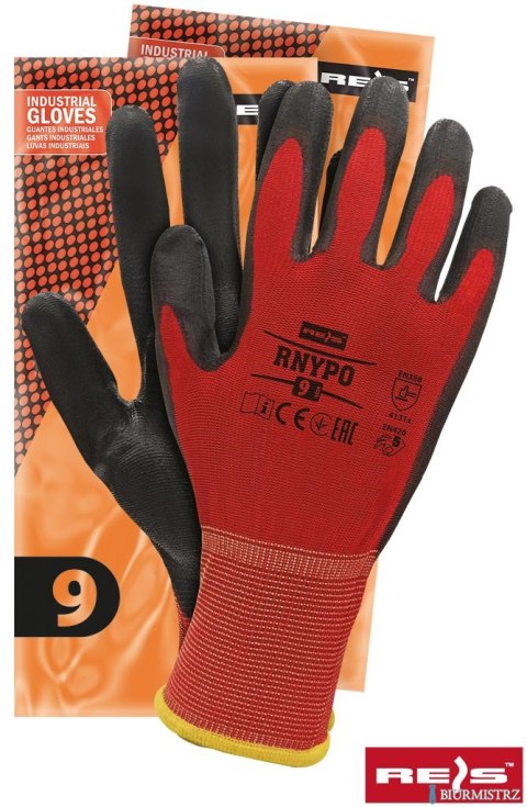 Rękawice powlekane czerwono-czarne rozmiar 9 RNYPO
