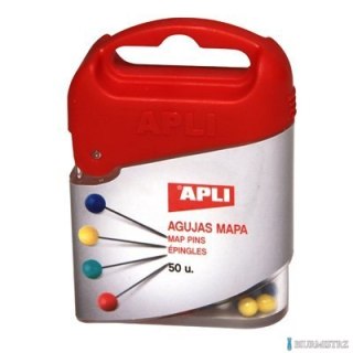 Szpilki kolorowe 50szt.APLI 12348 pudełko plastik
