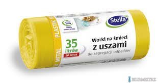 Worki do segregacji PLASTIK żółte z uszami LDPE 35l(20szt.) STELLA 032204