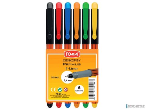 Cienkopis PRYMUS 0,4mm, pomarańczowa obudowa, kpl. 6 kolorow mix TO-345-96 Toma