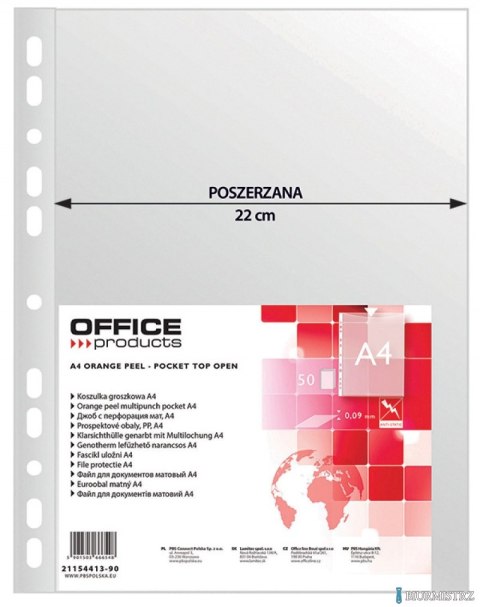 Koszulki na dokumenty , poszerzane, PP, A4, groszkowe, 90mikr., 50szt., typu OFFICE PRODUCTS 21154413-90